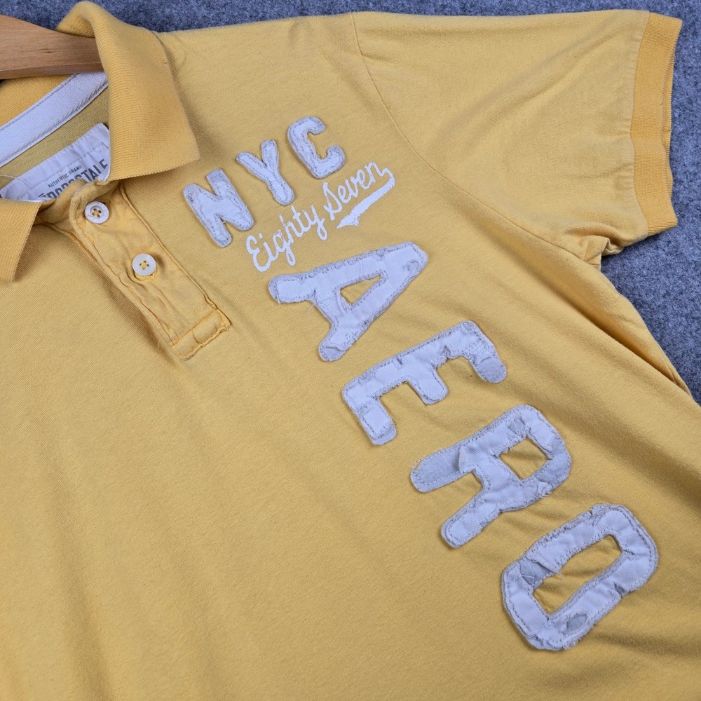 Aeropostale Polo Shirt Mens L Yellow NYC Logo Graphic Surf Skater Preppy Y2K
